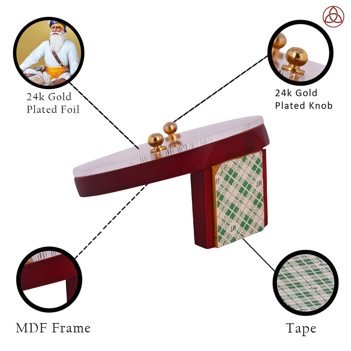 Baba Deep Singh Ji Car Dashboard & Tabletop Photo Frame showcasing 24K gold plated foil and intricate MDF design.