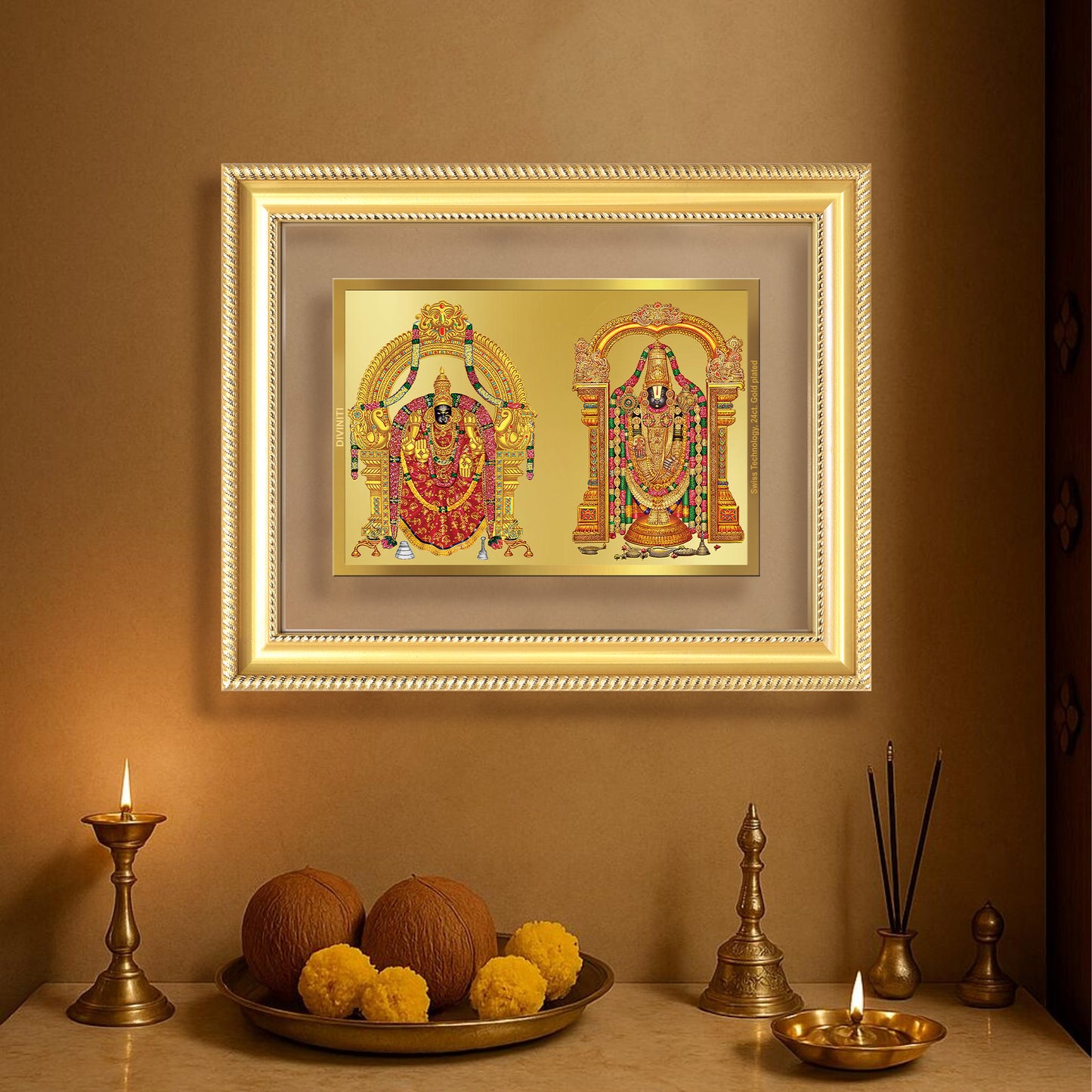 Diviniti 24K Gold Plated Padmavati And Balaji (Classic) Divine Wall Frame for Home Mandir & Office Decor | Luxury Spiritual Gift