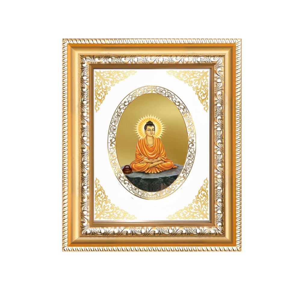 Lord Buddha Divine Peace & Mindfulness Sacred Royal Tabletop Frame in 24K Gold Plated Foil
