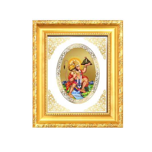 Lord Hanuman with Sanjeevani Mountain Divine Protection Sacred Royal Tabletop Frame in 24K Gold Plated Foil