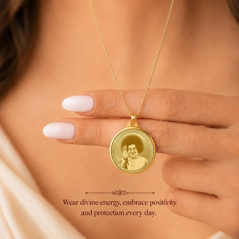 Diviniti 24K Double Sided Gold Plated Pendant Sathya Sai Baba & Blessing Hand | 18 MM Flip Coin (1 PCS)