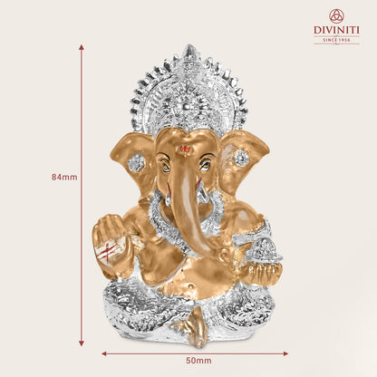 Diviniti 999 Silver Plated Resin Lord Ganesha Idol for Car Dashboard Tabletop for Home Decor Mandir Puja Gift Golden (8.4x4.2cm)