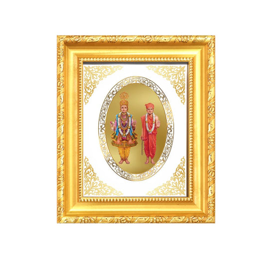 Swaminarayan Bhagwan Divine Discipline & Devotion Sacred Royal Tabletop Frame in 24K Gold Plated Foil