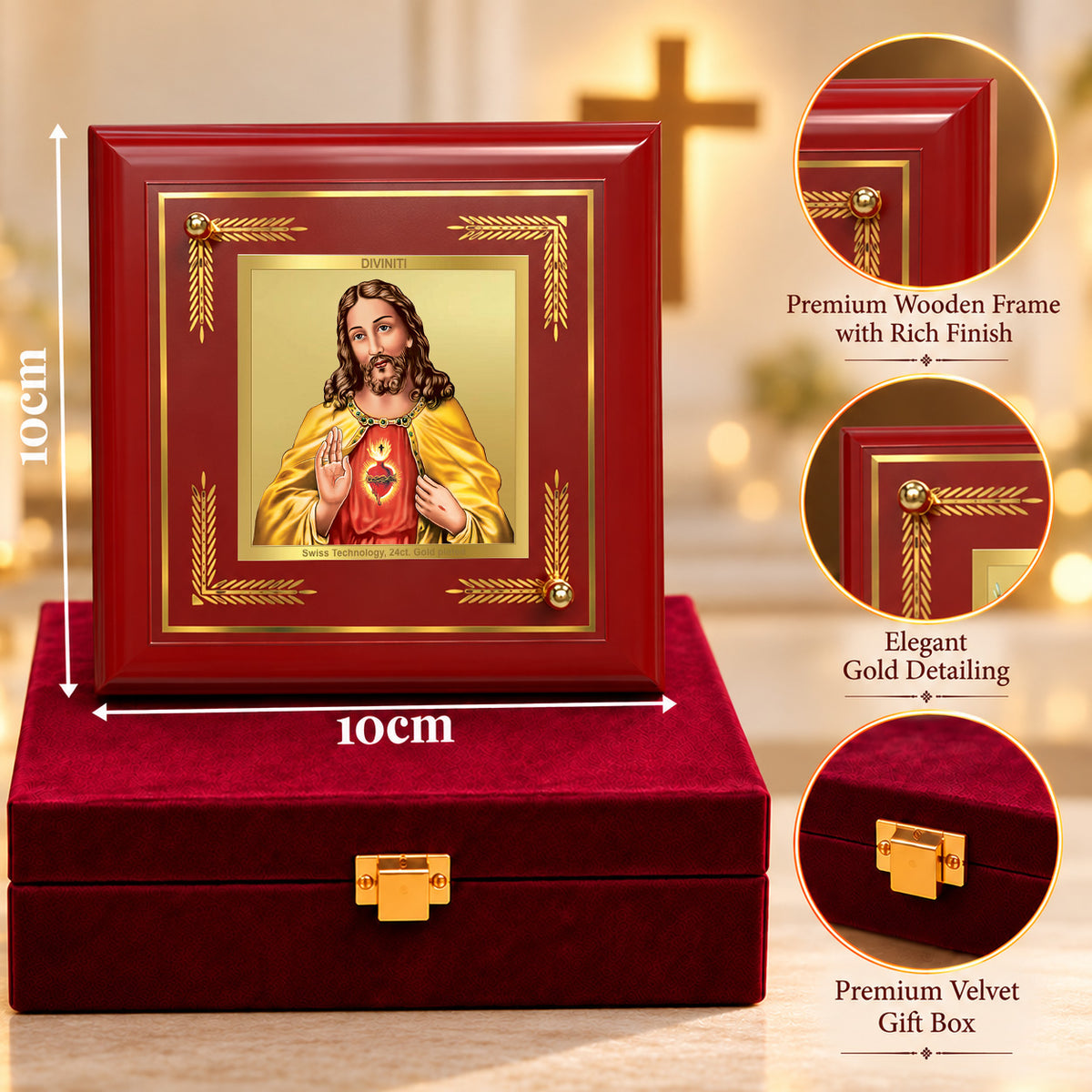 24K Gold-Plated Jesus Christ MDF Frame | Premium Gift Box | 10x10 CM