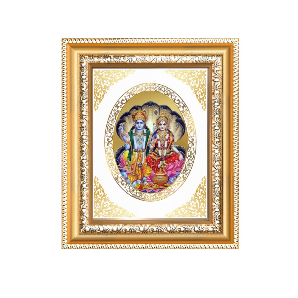 Lord Vishnu & Goddess Lakshmi Divine Stability & Prosperity Sacred Royal Tabletop Frame in 24K Gold Plated Foil