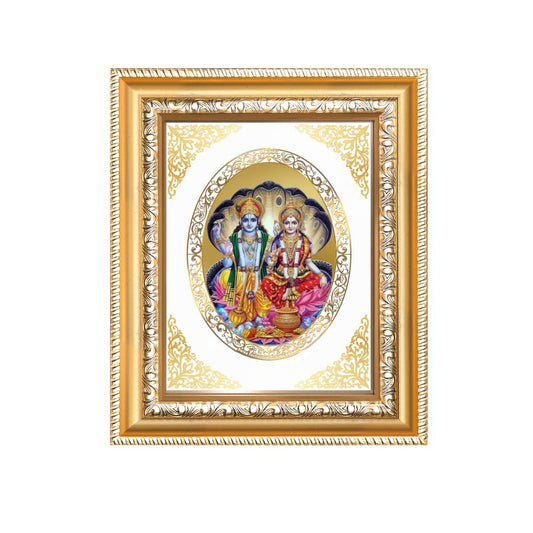Lord Vishnu & Goddess Lakshmi Divine Stability & Prosperity Sacred Royal Tabletop Frame in 24K Gold Plated Foil