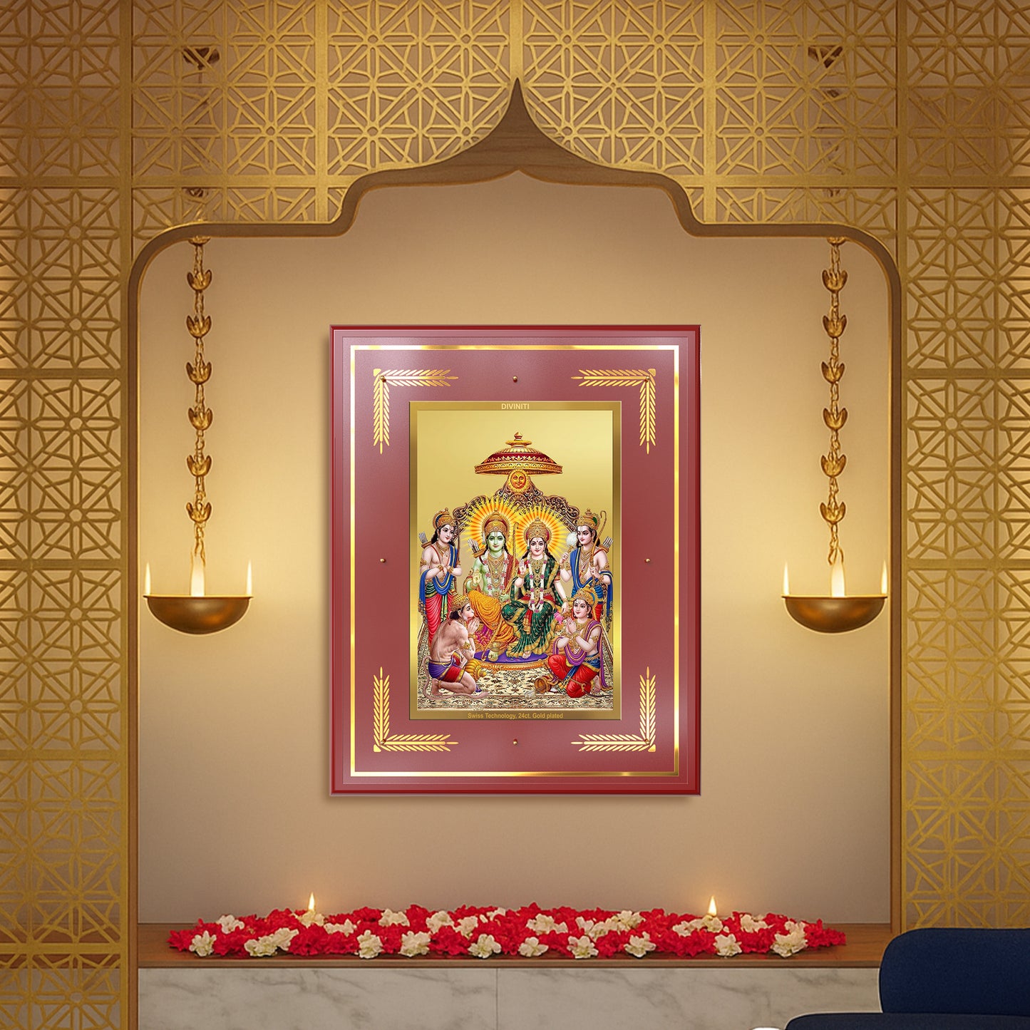 Ram Darbar | Divine Royal Family Wall Mount Photo Frame in 24K Gold Plated Foil