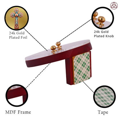 Holy Cross Car Dashboard & Tabletop Photo Frame showcasing 24K gold plated foil and intricate MDF design.