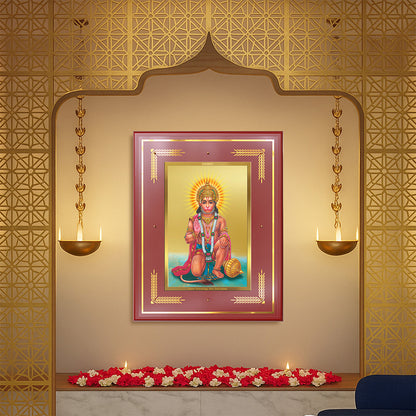 Ashirwad Hanuman Wall Photo Frame in 24K Gold Plated Foil | Strength, Protection & Divine Blessings