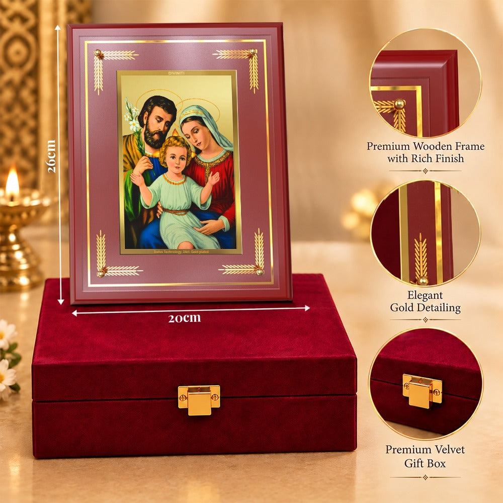 24K Gold-Plated Holy Family MDF Frame | Premium Gift Box | 26x20 CM