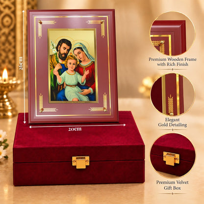 24K Gold-Plated Holy Family MDF Frame | Premium Gift Box | 26x20 CM
