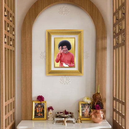 Diviniti 24K Gold Plated Satya Sai Baba (Classic) Divine Wall Frame for Home Mandir & Office Decor | Luxury Spiritual Gift
