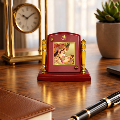 24K Gold-Plated Radha Krishna MDF Car Dashboard Frame | 7.5x9 CM