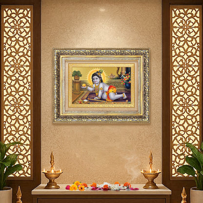 Diviniti 24K Gold Plated Laddu Gopal (Classic) Divine Wall Frame for Home Mandir & Office Decor | Luxury Spiritual Gift