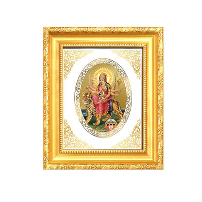Shera Wali Mata (Vaishno Devi) with Pind Divine Blessings Sacred Royal Tabletop Frame in 24K Gold Plated Foil