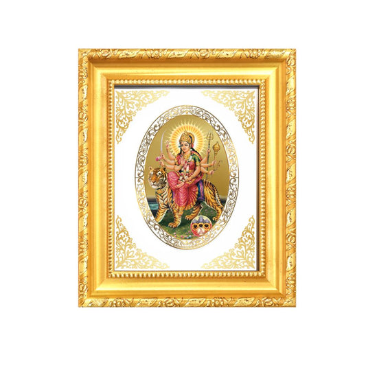 Shera Wali Mata (Vaishno Devi) with Pind Divine Blessings Sacred Royal Tabletop Frame in 24K Gold Plated Foil