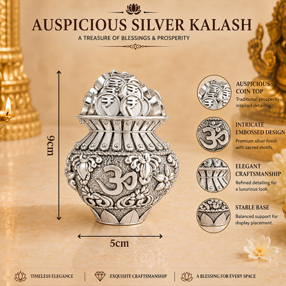 999 Silver-Plated Om Coin Kalash | Premium Gift Box | 9x5 CM