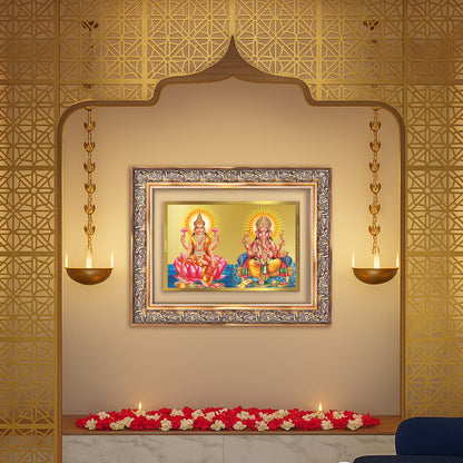 Diviniti 24K Gold Plated Lakshmi Ganesha (Classic) Divine Wall Frame for Home Mandir & Office Decor | Luxury Spiritual Gift