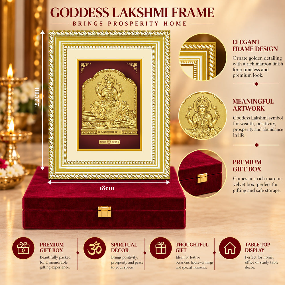24K Gold-Plated Lakshmi Frame | Premium Gift Box | 22x18 CM