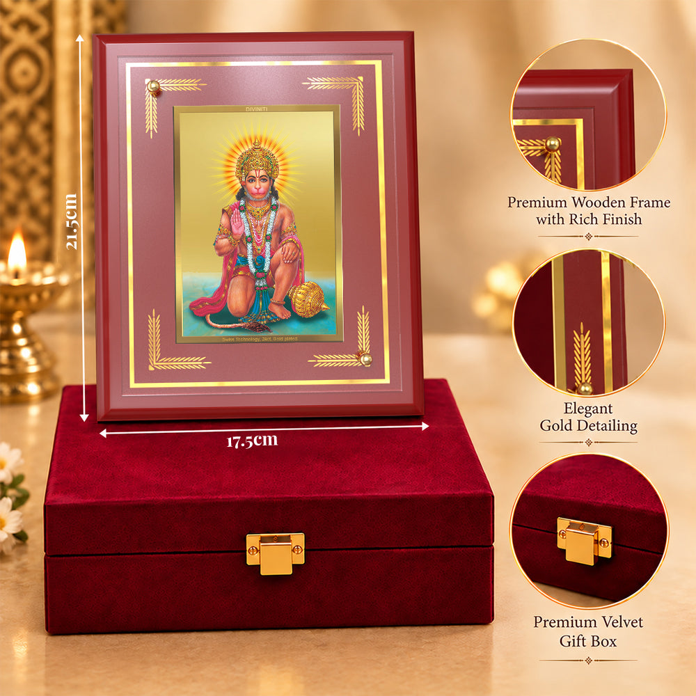 24K Gold-Plated Hanuman Blessings MDF Frame | Premium Gift Box | 22 x18 CM