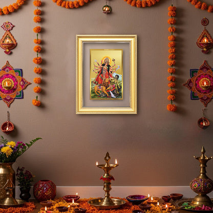 Diviniti 24K Gold Plated Durga - Mahishasura Mardini (Classic) Divine Wall Frame for Home Mandir & Office Decor | Luxury Spiritual Gift