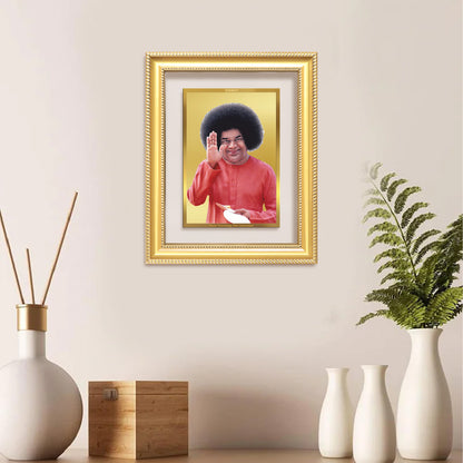 Diviniti 24K Gold Plated Satya Sai Baba (Classic) Divine Wall Frame for Home Mandir & Office Decor | Luxury Spiritual Gift