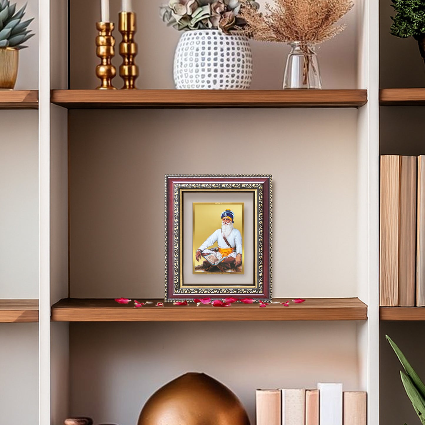 Diviniti 24K Gold Plated Baba Deep Singh Sacred Sikh Table Top Frame for Home Decor & Office Ambiance | Premium Spiritual Gift