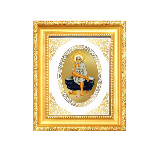 Sai Baba Divine Shirdi Sacred Faith & Blessings Royal Tabletop Frame in 24K Gold Plated Foil