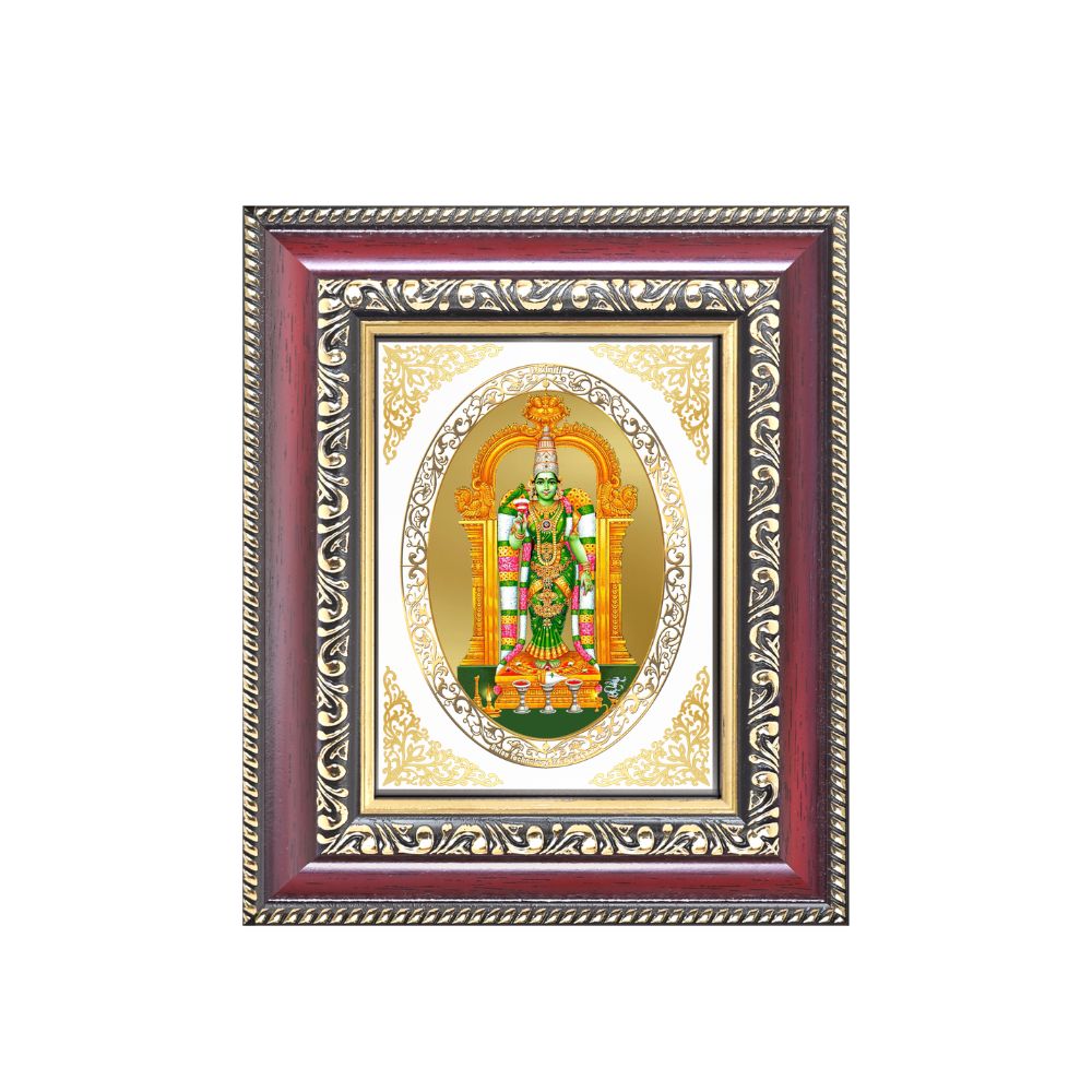 Goddess Meenakshi Amman Divine Madurai Sacred Power & Blessings Royal Tabletop Frame in 24K Gold Plated Foil