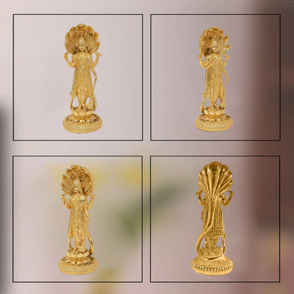 Diviniti 24K Gold-Plated Lord Vishnu Idol Elegant Spiritual Symbol of Protection For Home and Office Décor Tabletop Pooja Room Gift (30x13 CM)