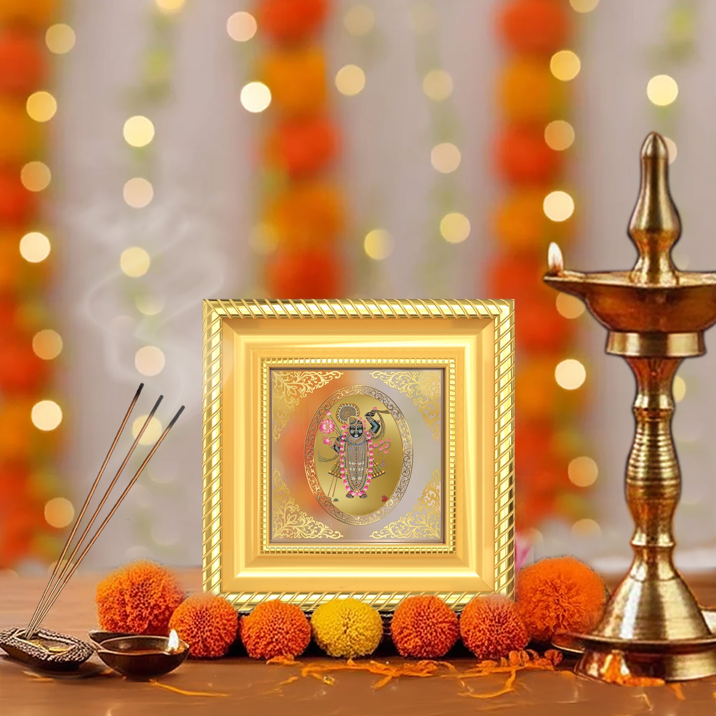 Srinath Ji | Divine Krishna Form Royal Tabletop Photo Frame in 24K Gold Plated Foil