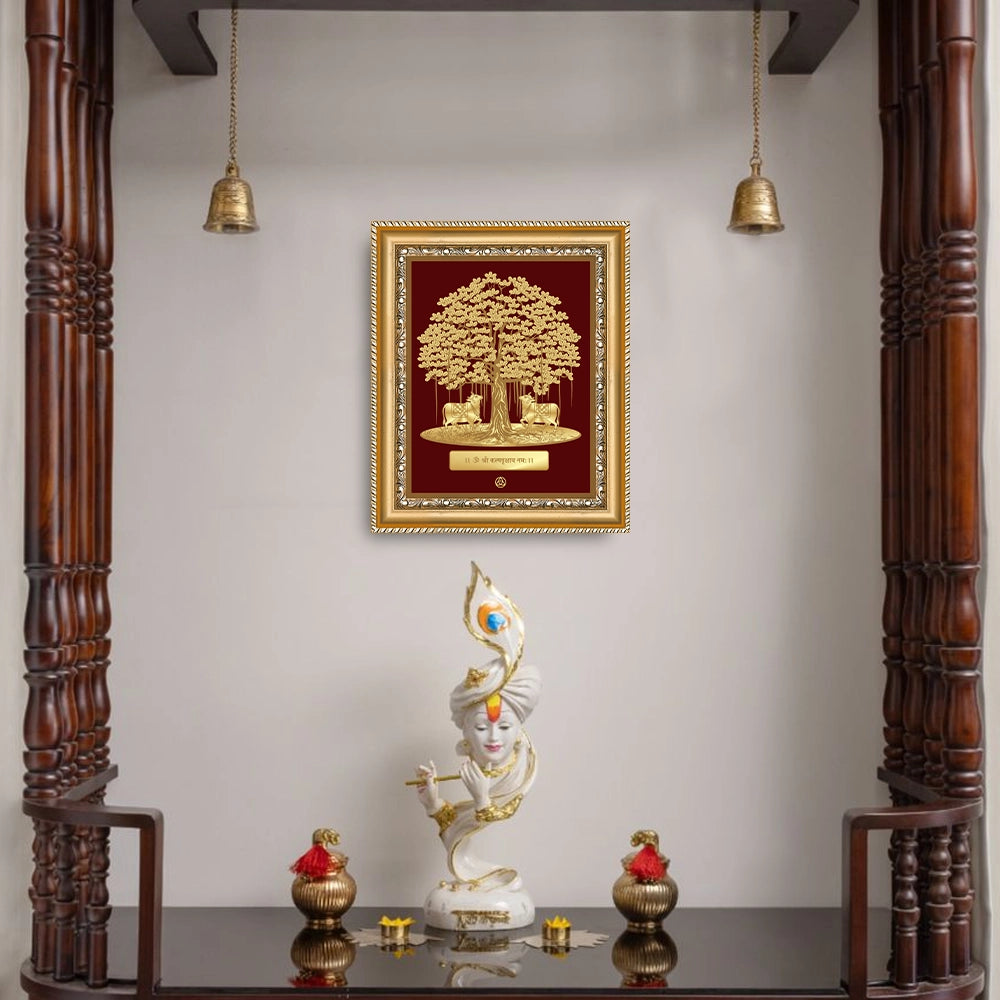 Tree of Life with Cow Frame in 24k gold plated foil displayed on wall