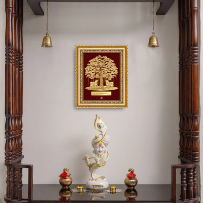 Tree of Life with Cow Frame in 24k gold plated foil displayed on wall