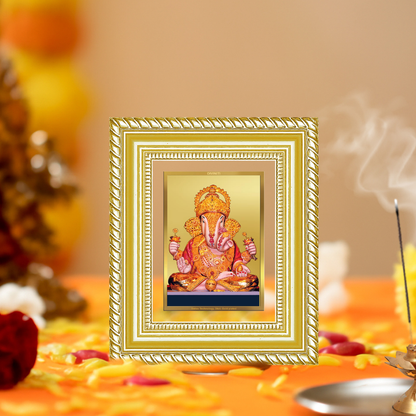 Diviniti 24K Gold Plated Dagadu Ganesha Divine Table Top Frame for Home Mandir & Office Decor | Luxury Spiritual Gift