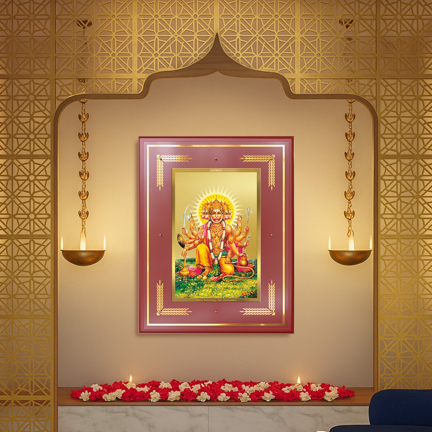 Panchmukhi Hanuman | Five-Faced Hanuman Wall Mount Photo Frame in 24K Gold Plated Foil