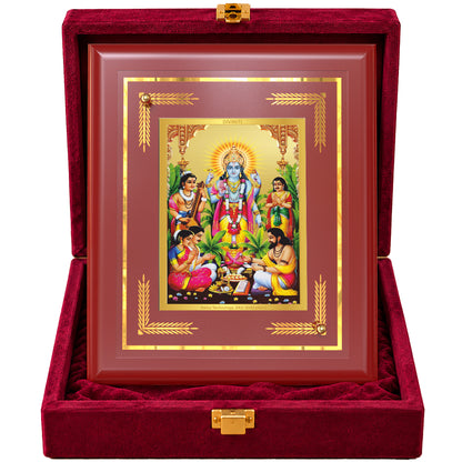 24K Gold-Plated Lord Satya Narayan MDF Frame | Premium Gift Box | 13.5x16 CM