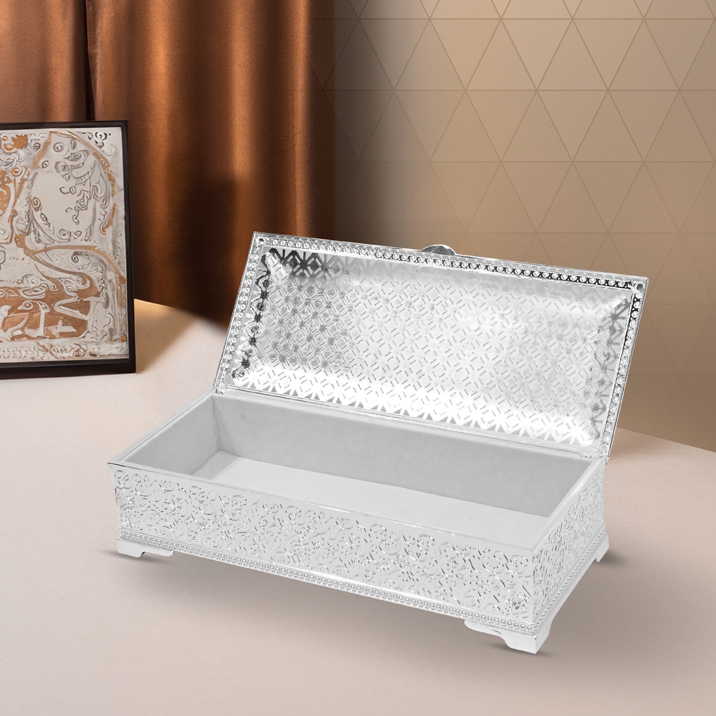 DIVINITI 999 Silver Plated Jewellery Box Premium Storage Fine Jewellery and Decorative Keepsakes for Home Décor (6x22.7x9.5 CM)