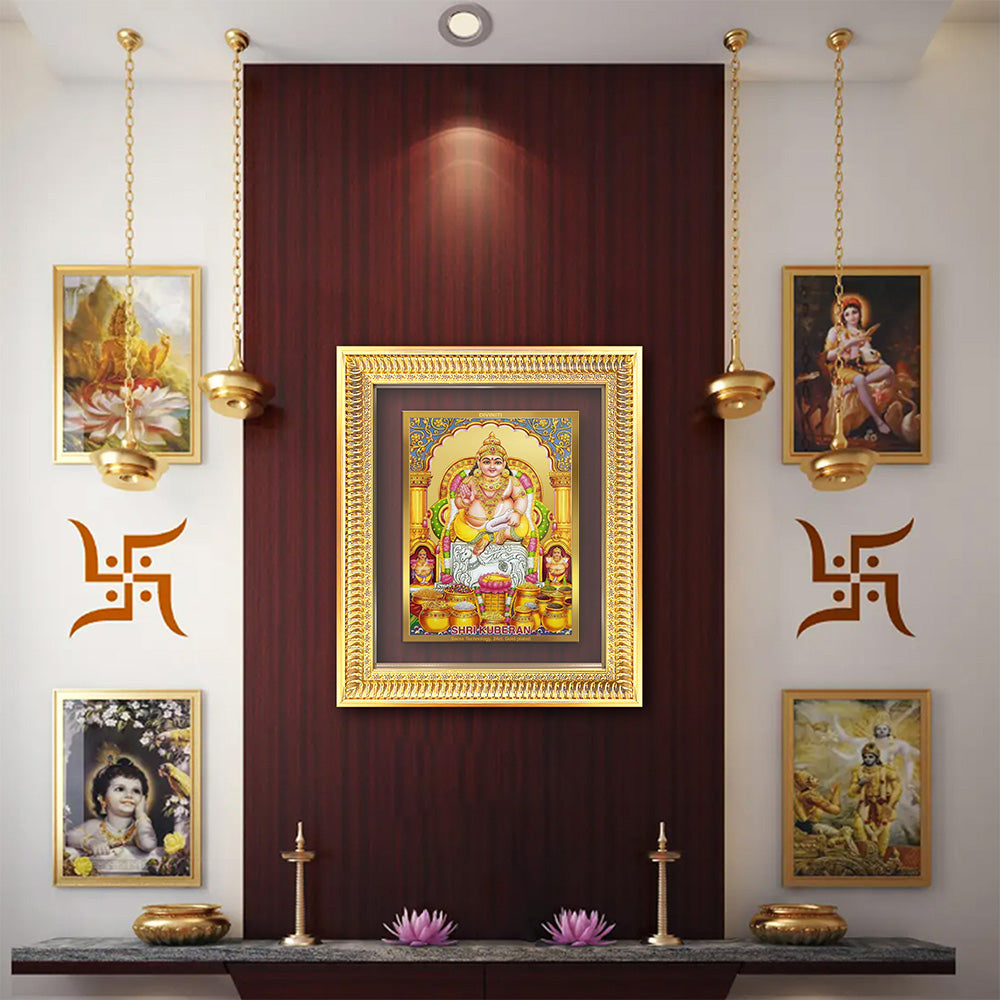 Diviniti 24K Gold Plated Kuber (Classic) Divine Wall Frame for Home Mandir & Office Decor | Luxury Spiritual Gift
