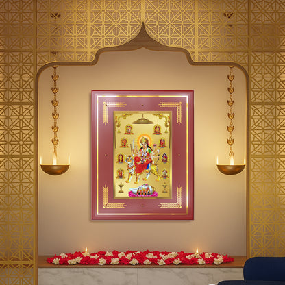 Durga Nav Durga | Goddess Durga in Her Nine Divine forms Wall Mount Photo Frame in 24K Gold Plated Foil