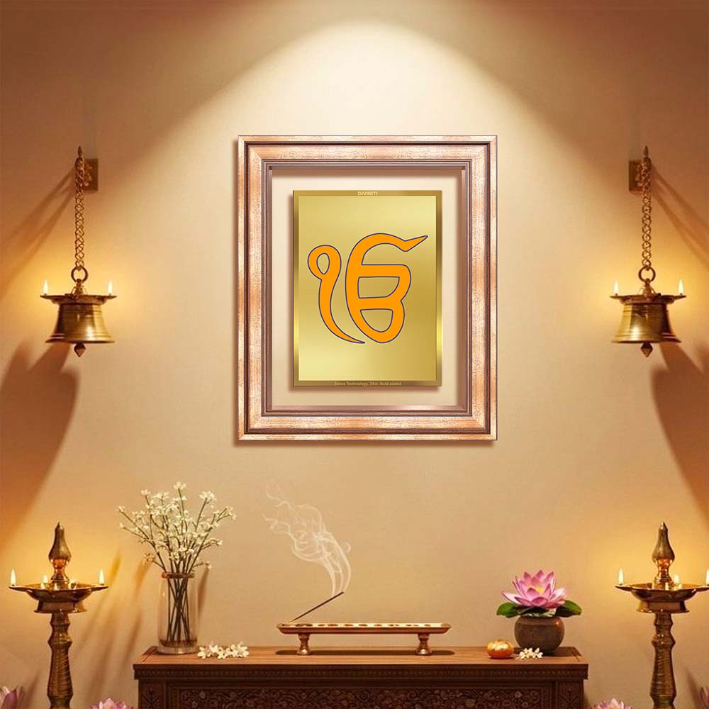 Diviniti 24K Gold Plated Ik Omkar (Classic) Divine Wall Frame for Home Mandir & Office Decor | Luxury Spiritual Gift