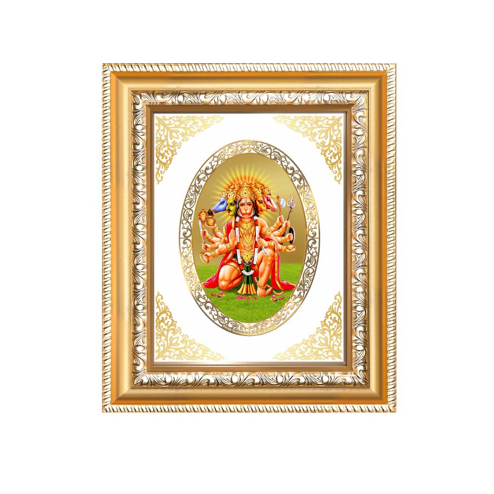 Panchmukhi Hanuman Divine Five-Faced Protection Sacred Royal Tabletop Frame in 24K Gold Plated Foil
