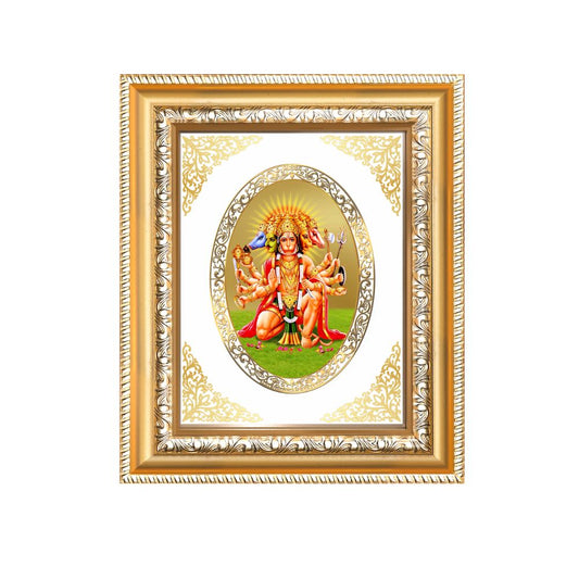 Panchmukhi Hanuman Divine Five-Faced Protection Sacred Royal Tabletop Frame in 24K Gold Plated Foil