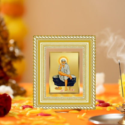 Diviniti 24K Gold Plated Sai Baba Divine Table Top Frame for Home Mandir & Office Decor | Luxury Spiritual Gift
