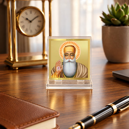 24K Gold-Plated Guru Nanak Dev Ji Acrylic Car Dashboard Frame | 6x5 CM