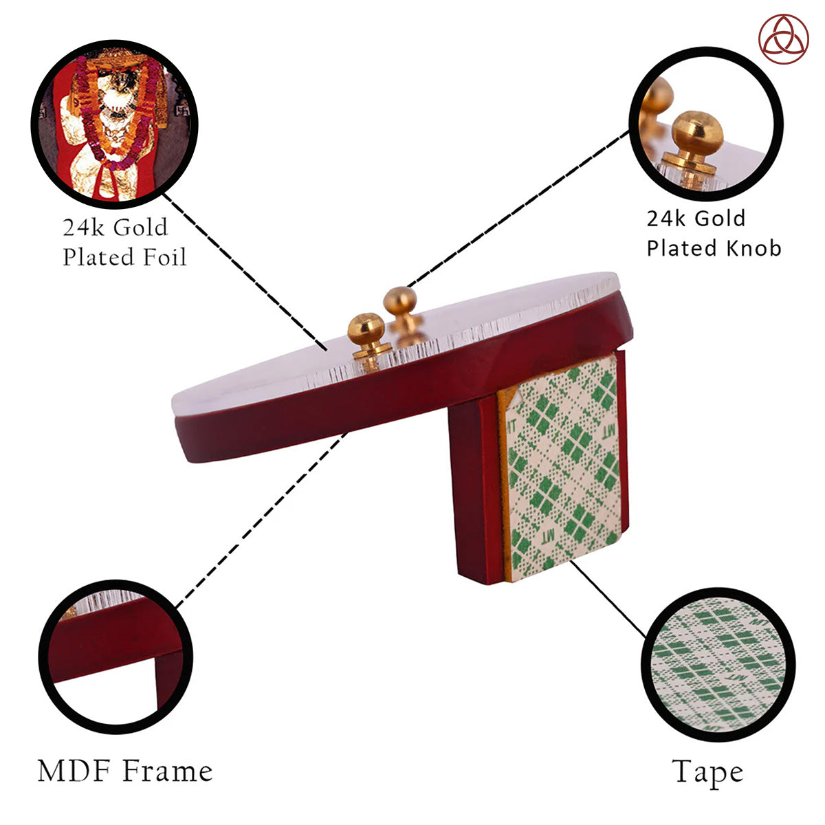 Mehandipur Balaji Car Dashboard & Tabletop Photo Frame showcasing 24K gold plated foil and intricate MDF design.