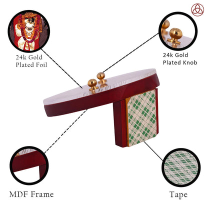 Mehandipur Balaji Car Dashboard & Tabletop Photo Frame showcasing 24K gold plated foil and intricate MDF design.