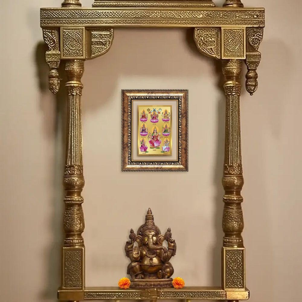 Diviniti 24K Gold Plated Ashtalakshmi Divine Wall and Table Top Frame for Home Mandir & Office Decor | Luxury Spiritual Gift