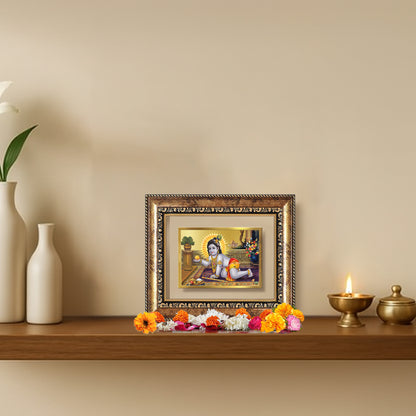 Diviniti 24K Gold Plated Laddu Gopal Divine Table Top Frame for Home Mandir & Office Decor | Luxury Spiritual Gift