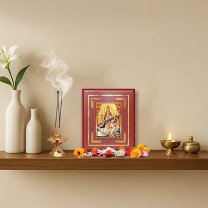 Diviniti 24K Gold Plated Saraswati Mata Blessing Tabletop Photo Frame | Wisdom, Knowledge & Divine Grace