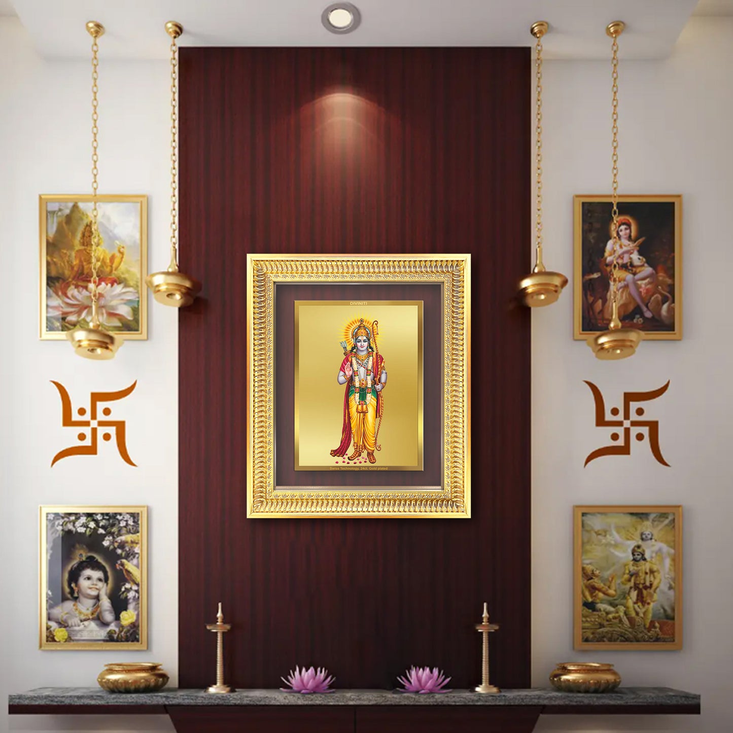Diviniti 24K Gold Plated Ram Ji (Classic) Divine Wall Frame for Home Mandir & Office Decor | Luxury Spiritual Gift